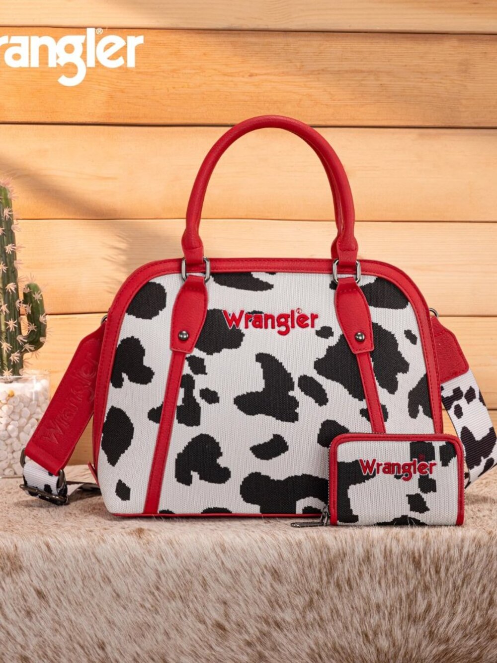 Wrangler Cow Print Satchel/Crossbody Wallet Set Red